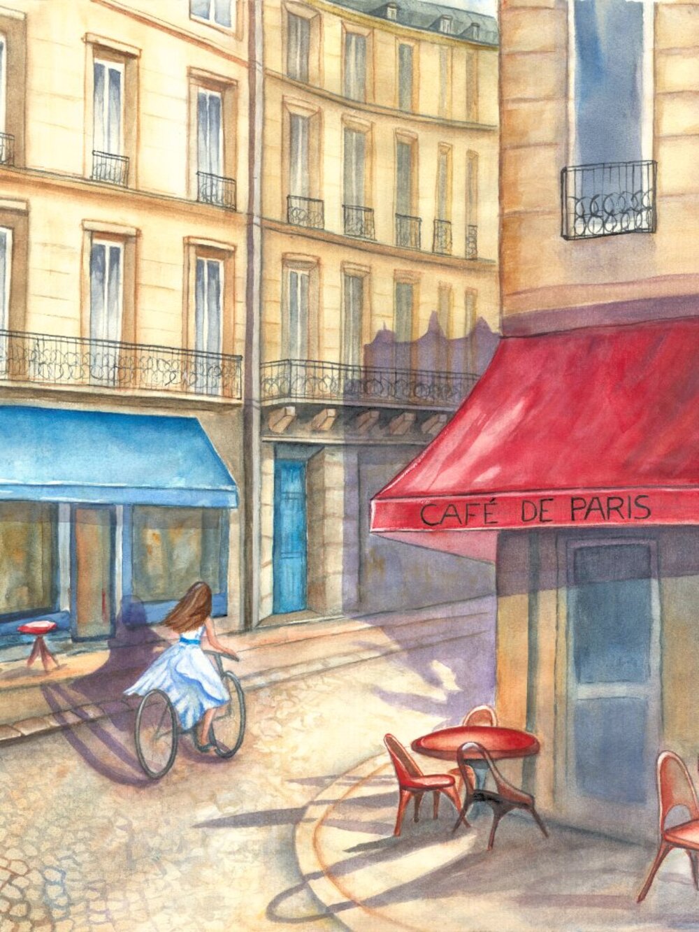 Café de Paris - Large Original Watercolor Painting (29"x21") - Parisian Street - Picture 2 of 9